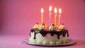Isolated image of a birthday cake with three burning candles , vanilla, dessert Royalty Free Stock Photo