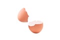 Isolated image of a broken brown eggshell with a piece separated on a white background Royalty Free Stock Photo