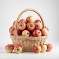 Isolated image of a bunch of fresh apples placed in a cane straw basket