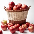 Isolated image of a bunch of fresh red apples placed in a cane straw basket