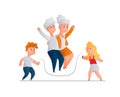 isolated image of an elderly couple jumping rope