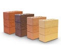 Isolated four rows of ceramic bricks