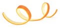 Isolated image of fresh zest orange on white background. Swirly orange peel. Twist of citrus peel