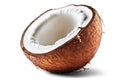 an opened half of coconut with a white background stock photo Royalty Free Stock Photo