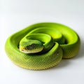An isolated image of a green python snake on a white backdrop, highlighting its stunning appearance, image.
