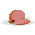 Isolated image of ham on a plate, a traditional baked meat dish