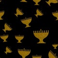 Isolated image of jewish holiday Hanukkah background with golden menorah. Hanukkah seamless pattern background.