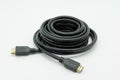 Isolated image of a new generation of HDMI to HDMI 4K TV connection cables.