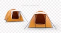 Isolated image of tents. Cozy mobile tourist house with supports and stretchers