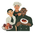 A group of restaurant workers: cook, pastry chef, waiter. Vector.