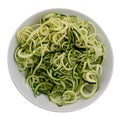 Zucchini or courgette noodles on white background