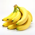 isolated images of a bunch of ripe yellow bananas against a clean, white background. Generative AI. ChatGPT Royalty Free Stock Photo