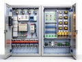 Isolated Industrial Electrical Control Panel Cabinet Ideal for Engineering Projects and Manufacturing Applications Royalty Free Stock Photo