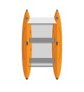 Isolated inflatable orange catamaran with soft bottom and benches to raft on river. Flat style. Sport gear for outdoor