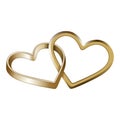 Isolated intertwined heart shaped gold rings for wedding and valentine`s day Royalty Free Stock Photo