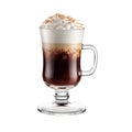 Isolated Irish coffee in a glass cup on a cutout PNG transparent background. Generative AI Royalty Free Stock Photo