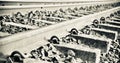 Isolated iron made railway tracks unique black and white photo