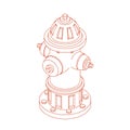 Isolated Isometric Fire Hydrant in Outline Style