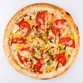 Isolated jalapeno pizza with tomato on the white