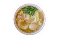 Isolated Japanese chashu ramen with boiled egg and vegetable