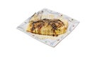 Isolated Japanese Omlette Topping with Sauce, Mayonaise, Katsuobushi dried, fermented, and smoked skipjack tuna and Seaweed Royalty Free Stock Photo