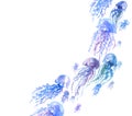 Isolated jellyfish groop watercolor illustration. Royalty Free Stock Photo