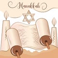 Isolated jewish scroll with pair of candles Hannukah concept Vector Royalty Free Stock Photo