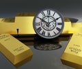 isolated 1 kg gold bars pure 24 carat or 999 fine gold and clock Royalty Free Stock Photo