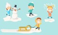 Isolated kids illustrations in winter. Royalty Free Stock Photo