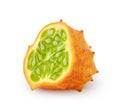 Isolated kiwano. Half of kiwano melon fruit isolated on white background with clipping path.