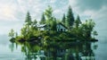 Isolated Lakeside Cabin in Serene Forest