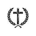 Isolated laurel wreath icon with a christian cross