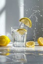 Isolated lemonade, water splashing, cool beverage with lemons Royalty Free Stock Photo