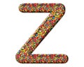 Isolated letter Z composed of colored corn sticks on white background