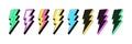 Isolated Lightning bolt signs. 4st set of flash thunderbolts with texture for zine retro culture