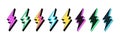 Isolated Lightning bolt signs. 5st set of flash thunderbolts with texture for zine retro culture