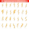 Isolated lightning thunder bolt pictogram icons set design elements vector illustration