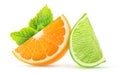 Isolated lime and orange wedges Royalty Free Stock Photo