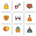 Isolated line icons set Gift, Party, Birthday