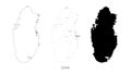 Isolated linear outline and black silhouette map of Qatar on white background. Highly detailed map of Qatar with country