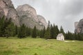 An isolated little chapel St. Silvester among the woods in the Italian Dolomites Royalty Free Stock Photo