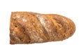 Isolated loaf of whole grain bread on white background with clipping path. Baked waste concept. Close-up, top view Royalty Free Stock Photo