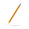 Isolated long orange pencil with shadow on white background.