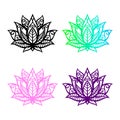 Isolated lotus silhouette. Black flower icon. Yoga logo. Cricut template. Tattoo drawing