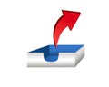 Mail, document paper tray icon with red up arrow for email outbox