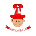 Isolated male avatar with canadian hat. Canada day