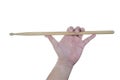 Isolated male left hand holding drum stick Royalty Free Stock Photo