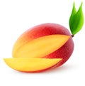 Isolated mango. Cut out mango fruit and slice isolated on white background Royalty Free Stock Photo