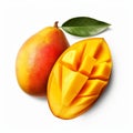 Isolated Mango Slice With Leaf: Eiko Ojala Style Digital Art Royalty Free Stock Photo