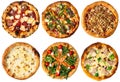 Isolated many different pizza menu design collage Royalty Free Stock Photo
